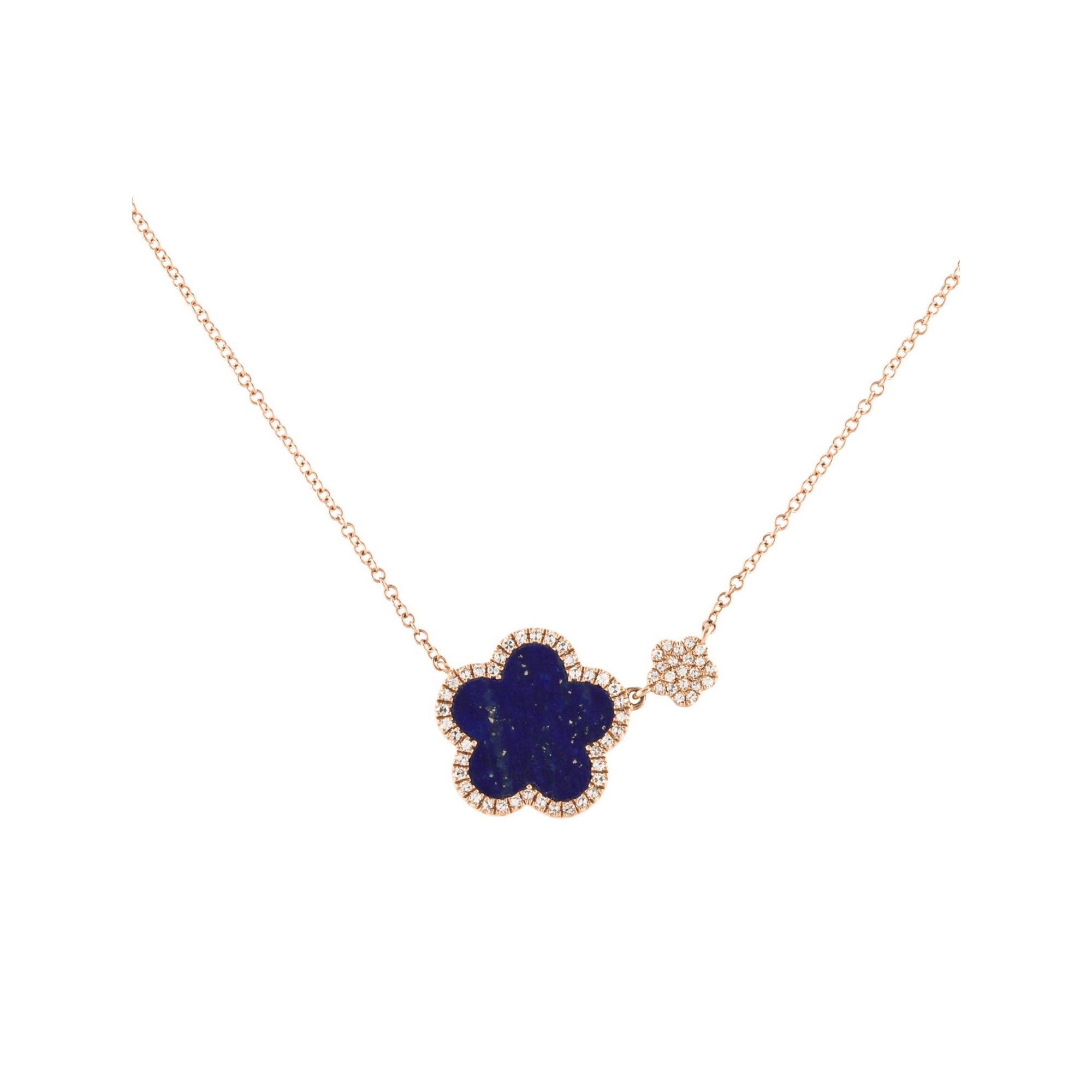 Lapis Diamond Flower Pendant 14K Rose Gold