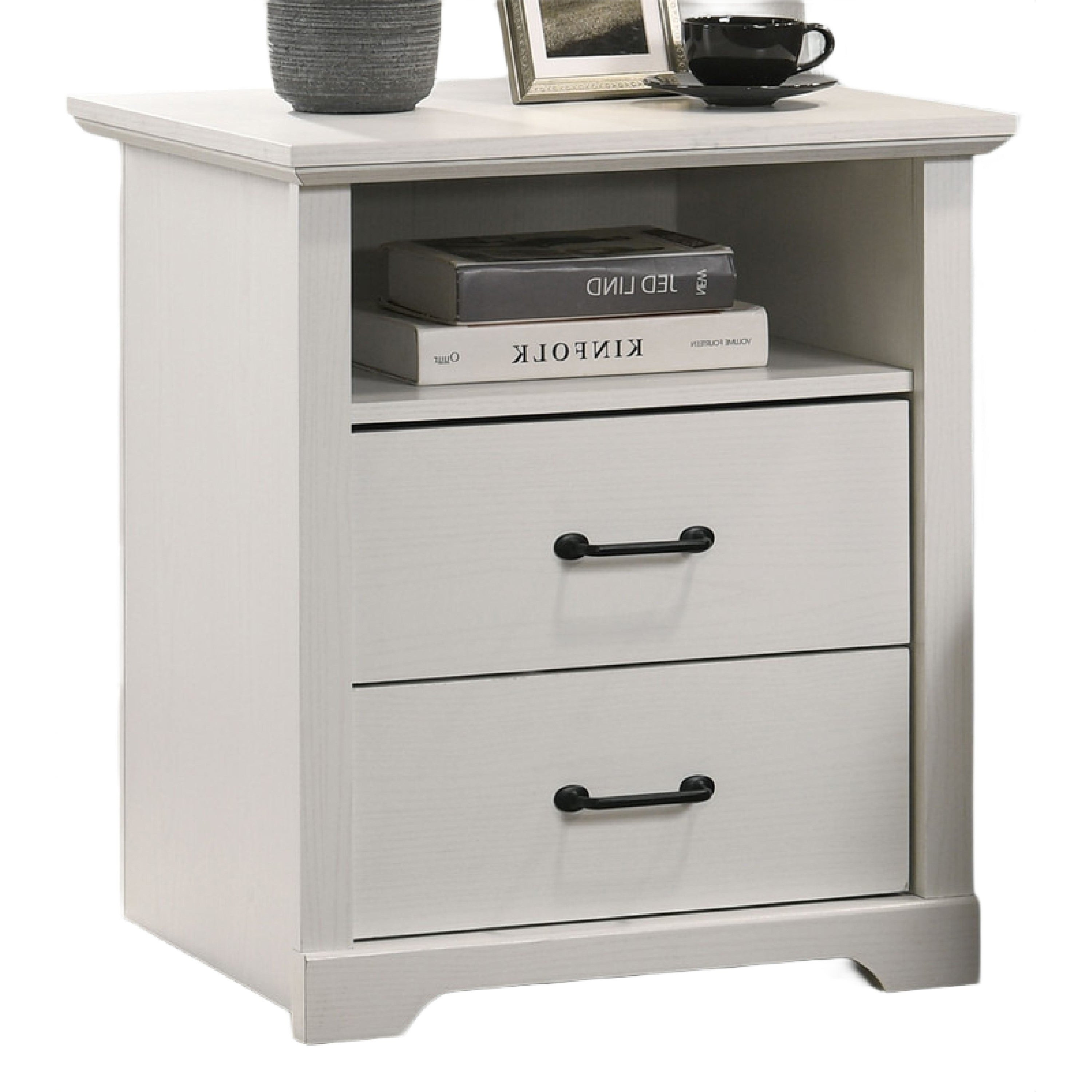 Lara Nightstand 2 Drawers With 1 Top Open Shelf And Usb Ports White
