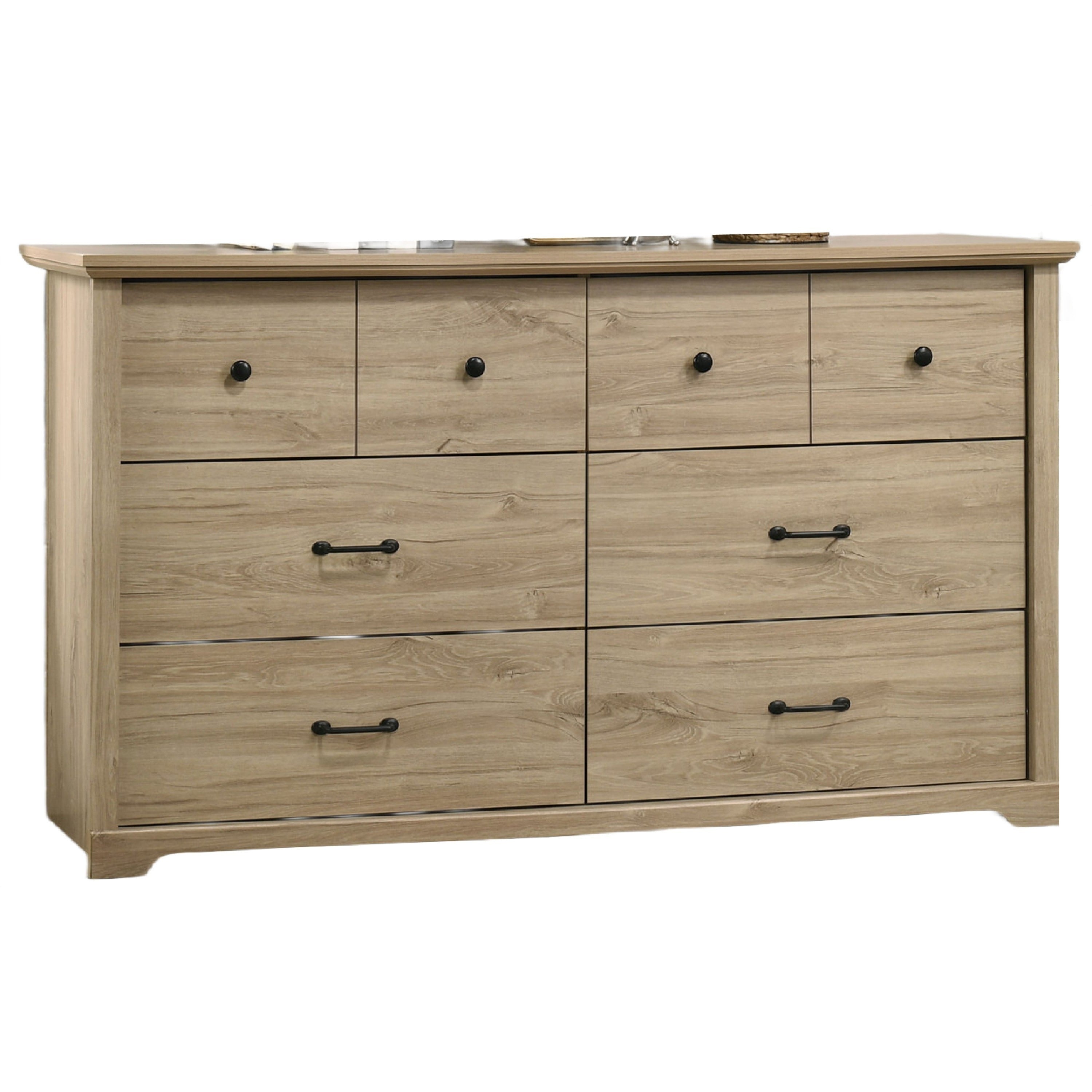 Lara Wide Dresser 6 Drawer With Black Handles Farmhouse Light Oak Brown