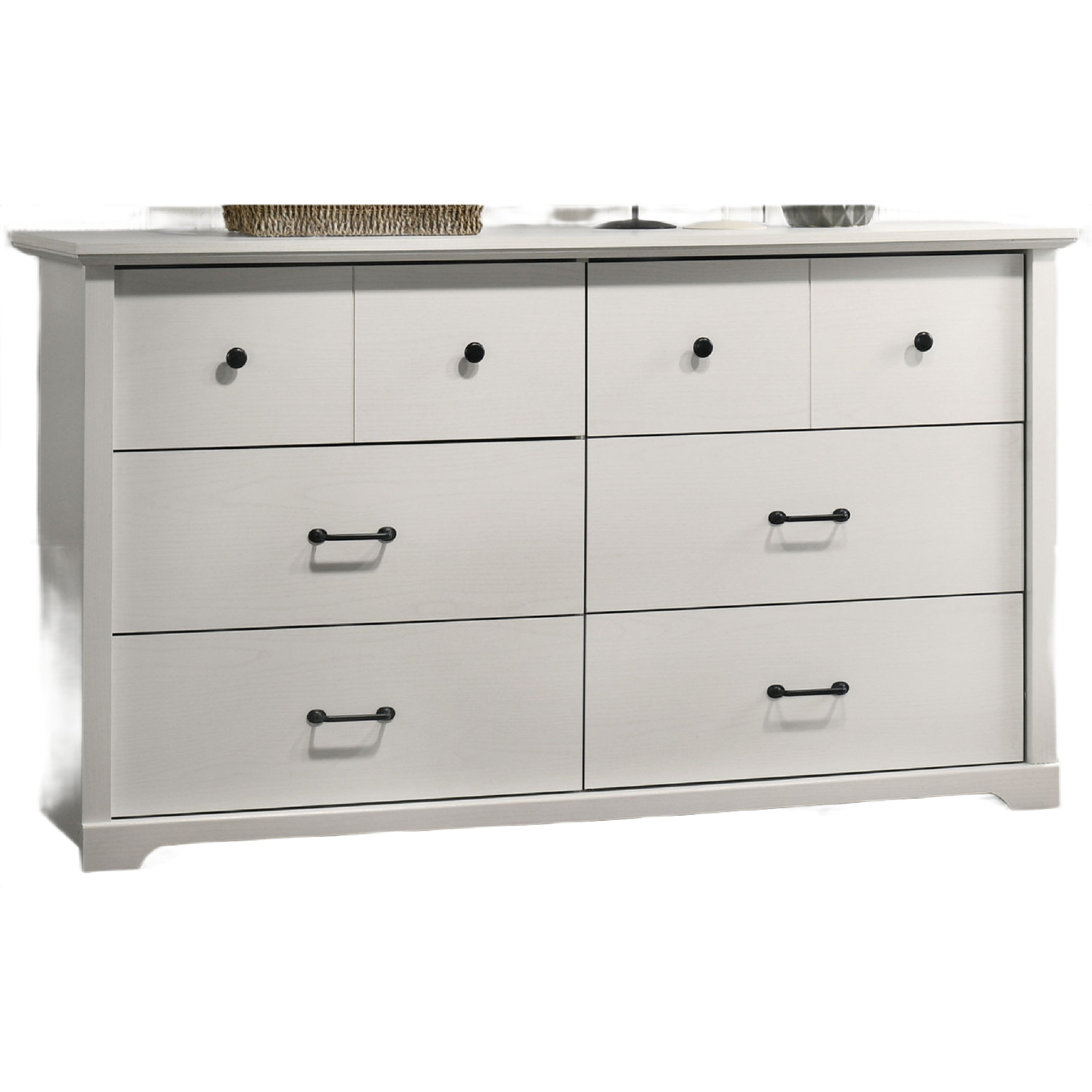 Lara Wide Dresser 6 Drawer With Black Handles White Lamination