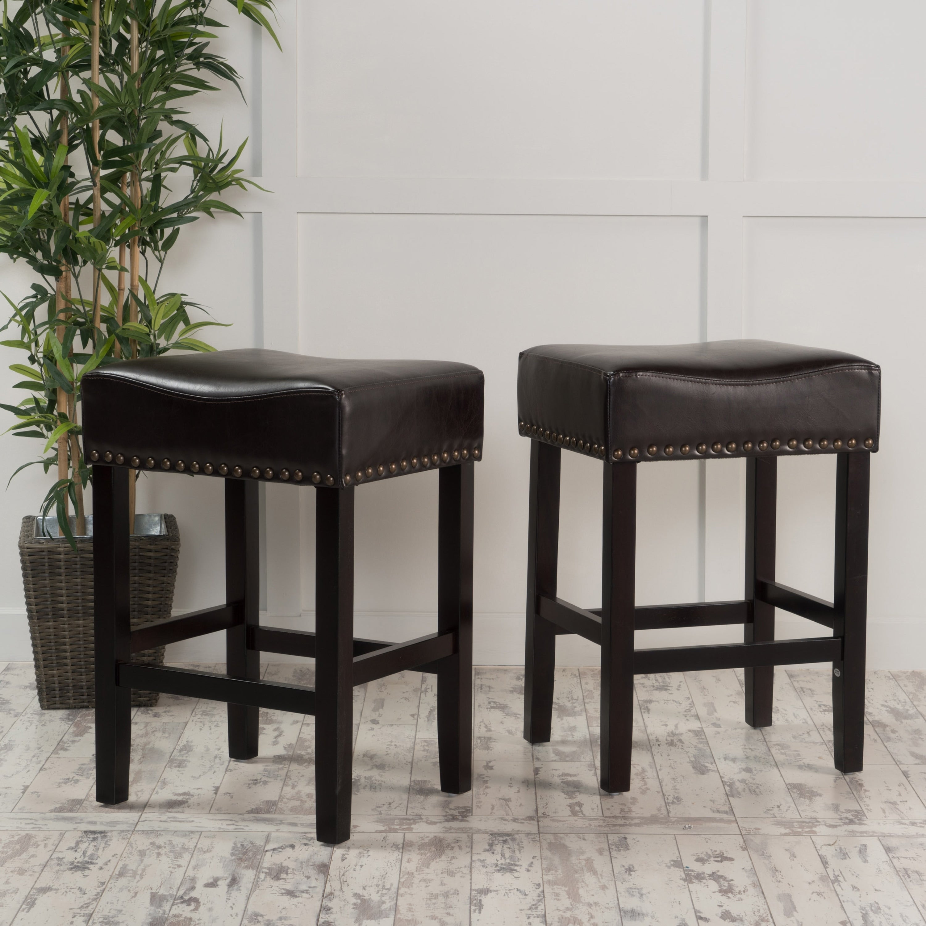 Laramie 26 Inch Bonded Leather Backless Counter Stool Set Of 2 By Christopher Knight Home