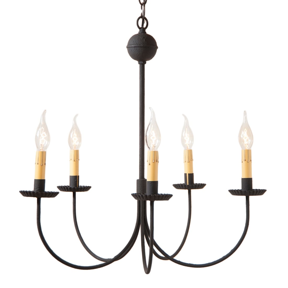 Large 5 Arm Primitive Chandelier In Textured Black