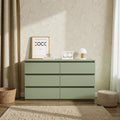 Large 6 Drawer Dresser Chest Green Wooden Storage Cabinet With Extra Deep Drawers For Bedroom