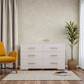 Large 6 Drawer Dresser With Gold Handles Wide Wooden Chest Of Drawers Storage Cabinet For Bedroom
