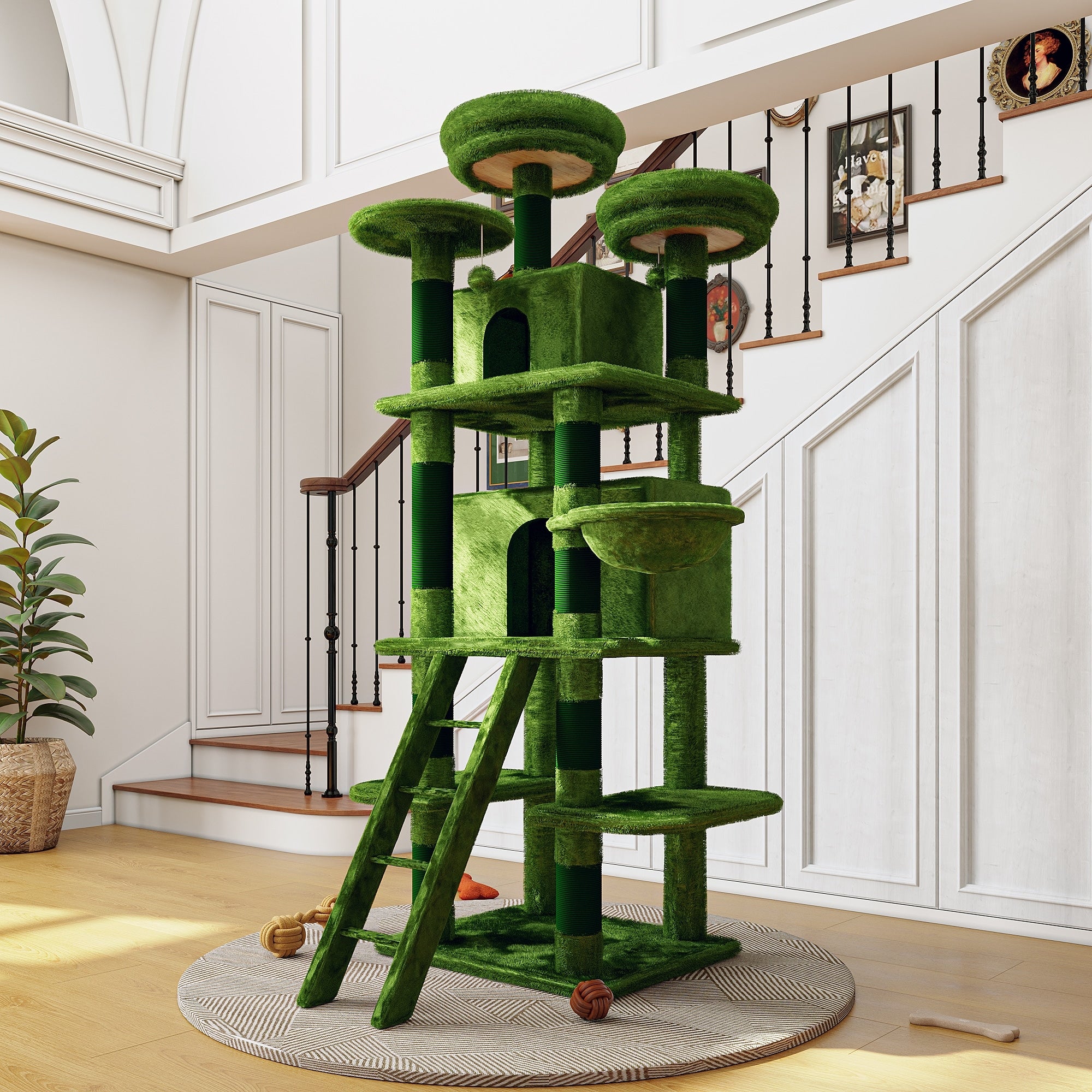 Large 70.87In Cat Tree Private Condos Natural Sisal Scratching Areas