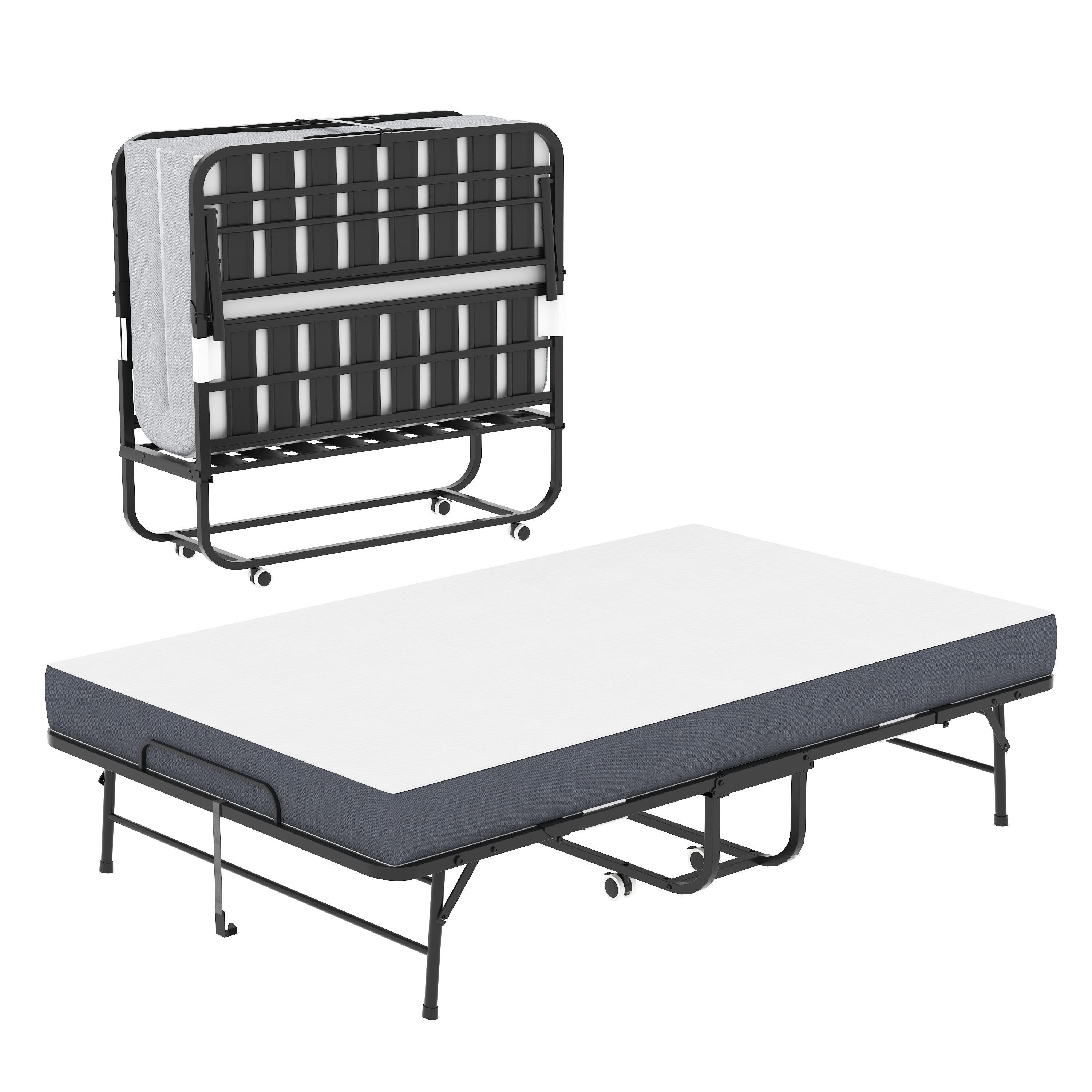 Large 75 X46 Wide Folding Bed For Tall People Extra Long Wide Rollaway Bed With 5 Memory Foam Spacious Portable Twin Cot