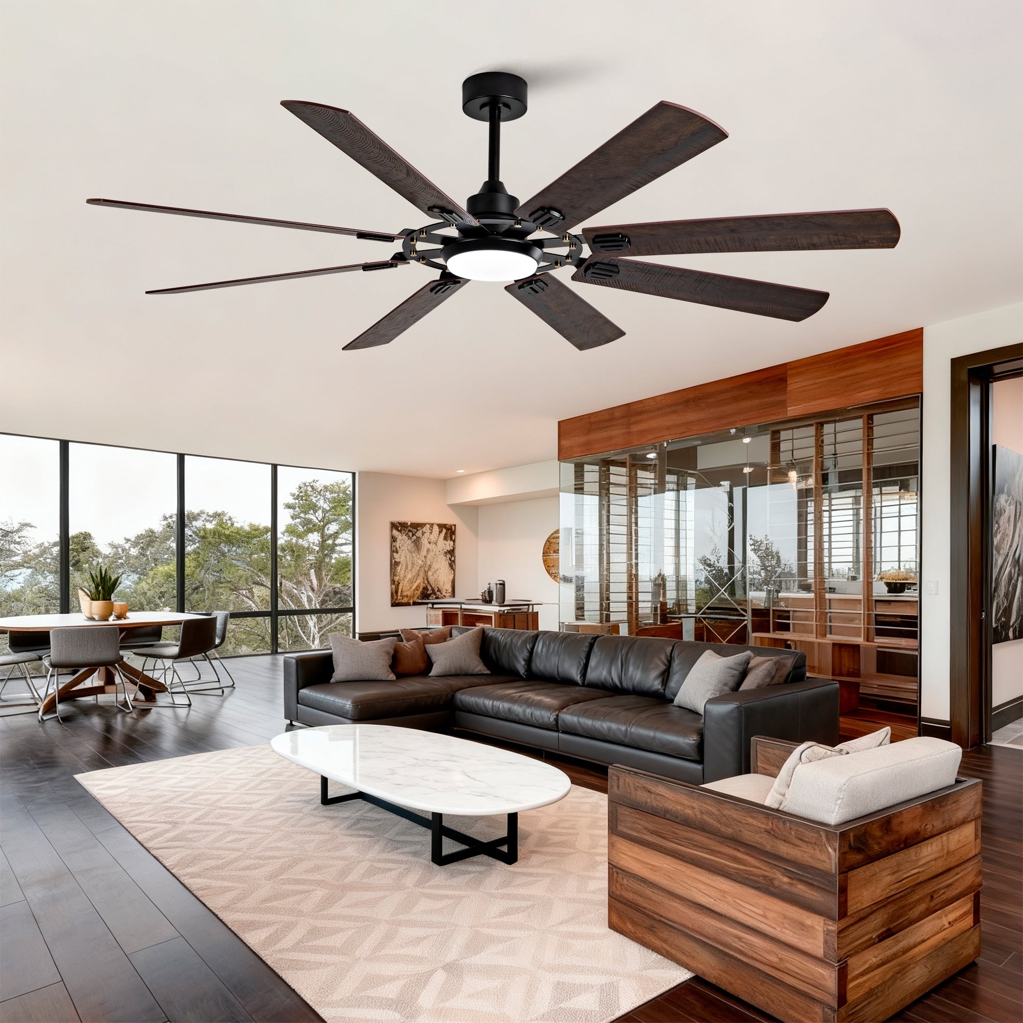 Large Ceiling Fan With Light Modern 72 Inch 8 Blade Outdoor Ceiling Fan With Remote Control Black Dark Walnut