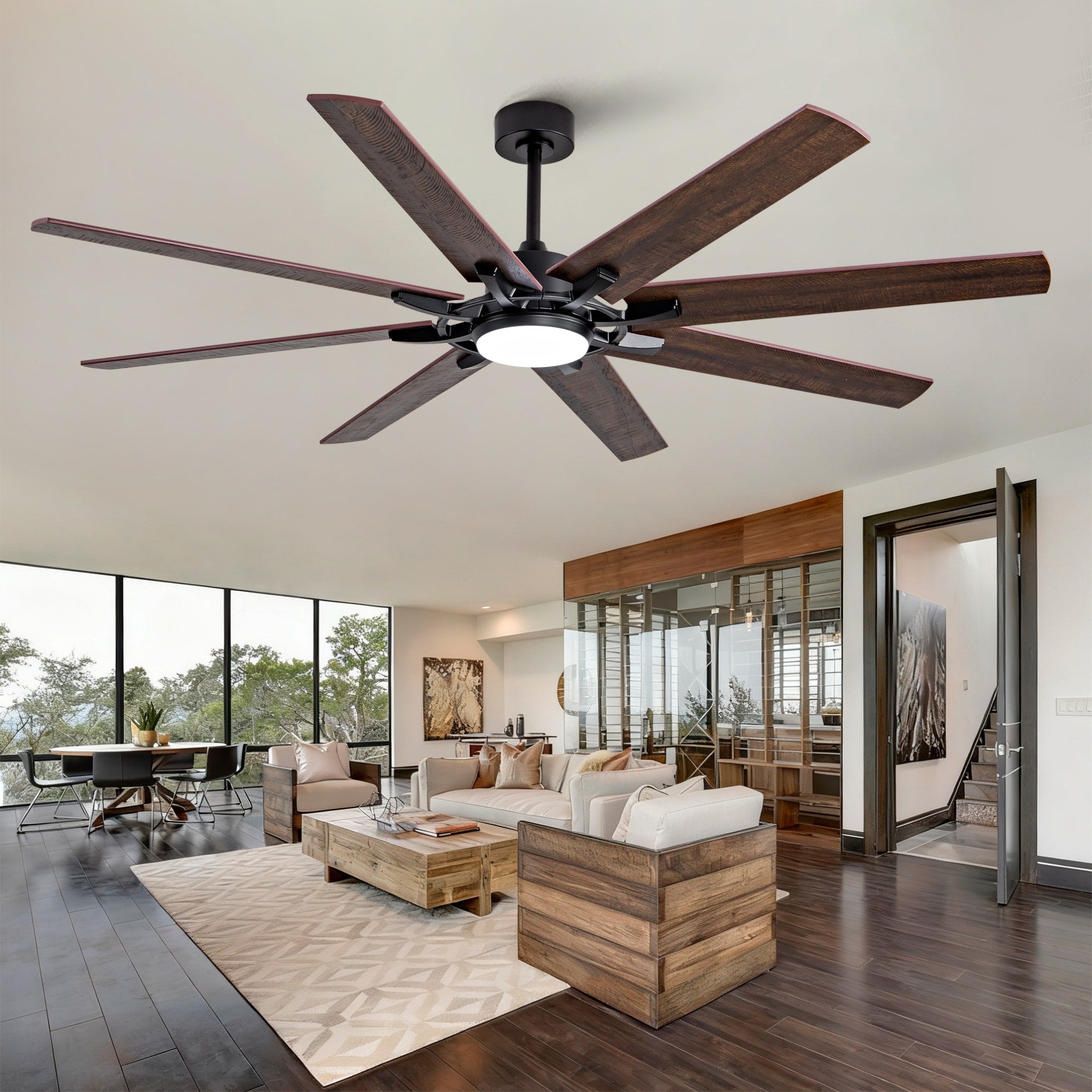 Large Ceiling Fan With Light Modern 72 Inch 8 Blade Dual Finish Outdoor Ceiling Fan With Remote Control Black Dark Walnut