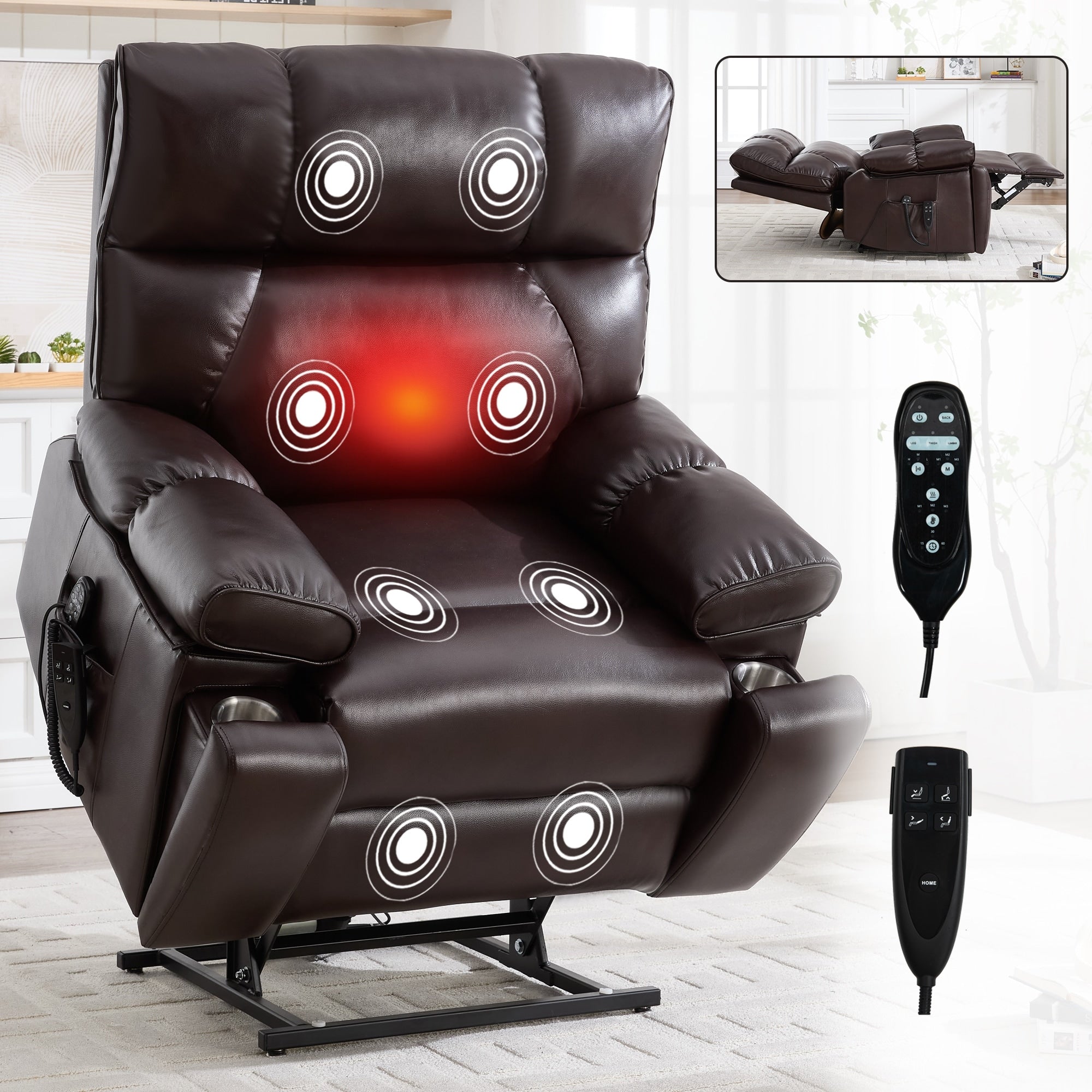 Large Electric Power Lift Recliner With Massage Heat And Dual Side Pockets