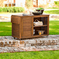 Large Eucalyptus Wood Rolling Outdoor Bar Cart Natural