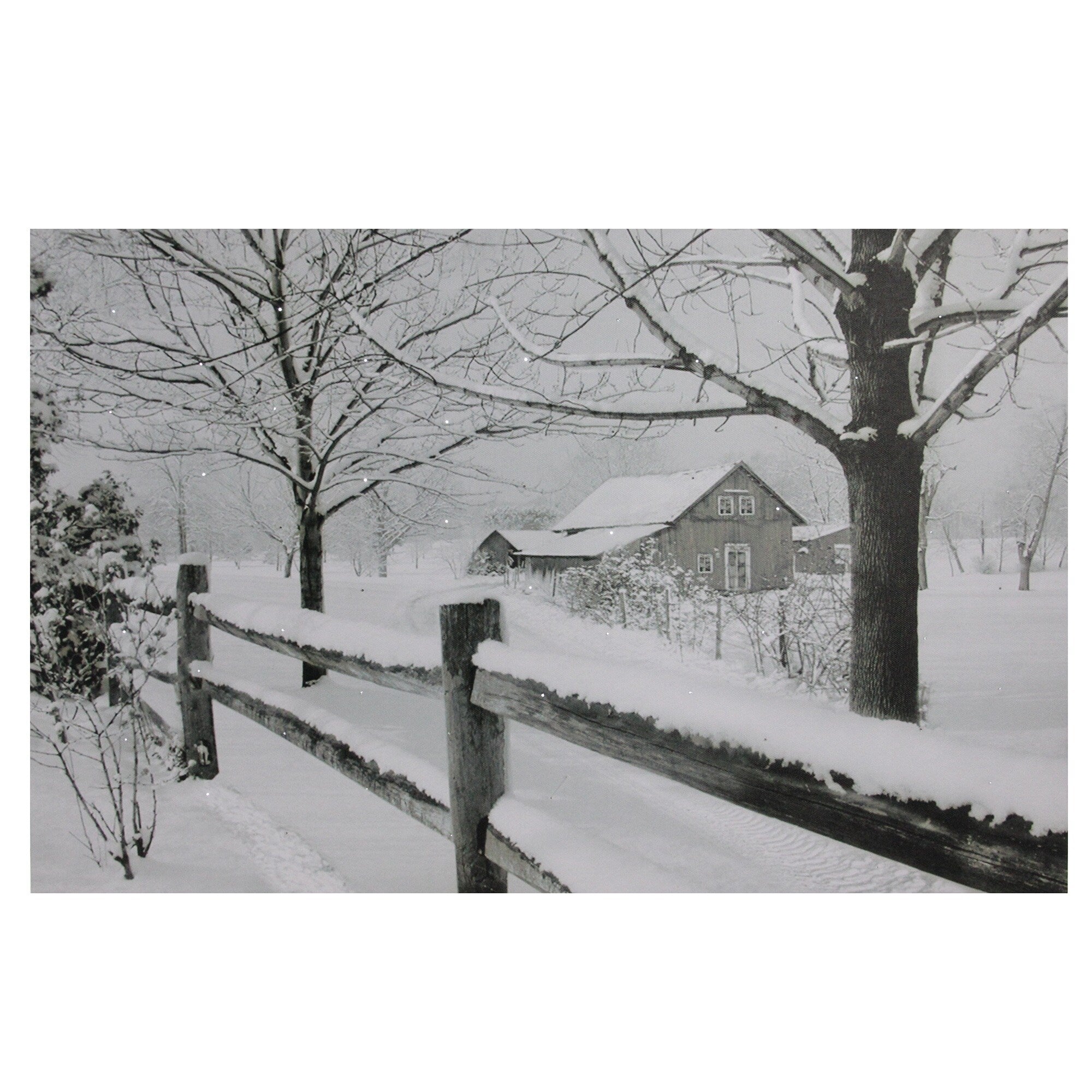 Large Fiber Optic Lighted Snowy Winter Cabin Canvas Art 23.5 X 15.5