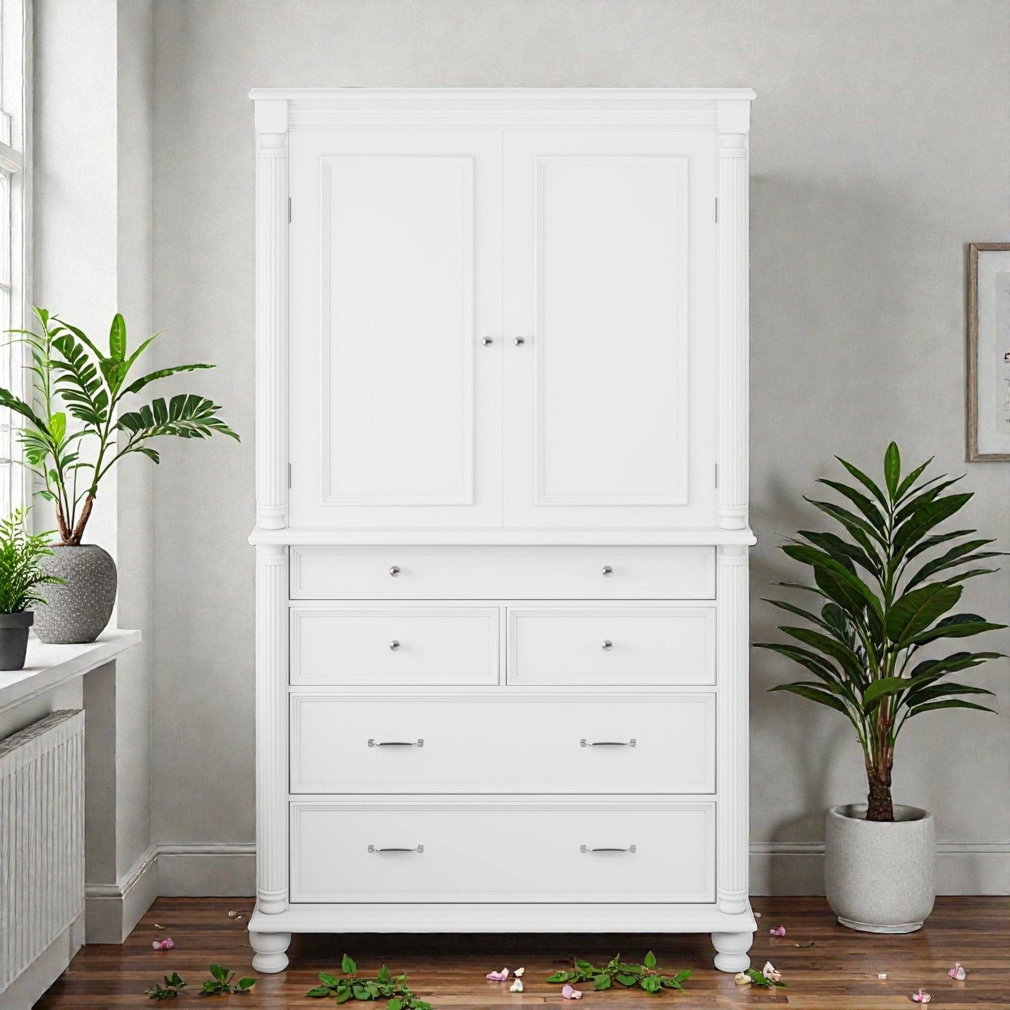 Large Freestanding Kitchen Pantry Cabinet 77.3 Inch Tall Storage Cupboard With 6 Door Shelves And 5 Drawers