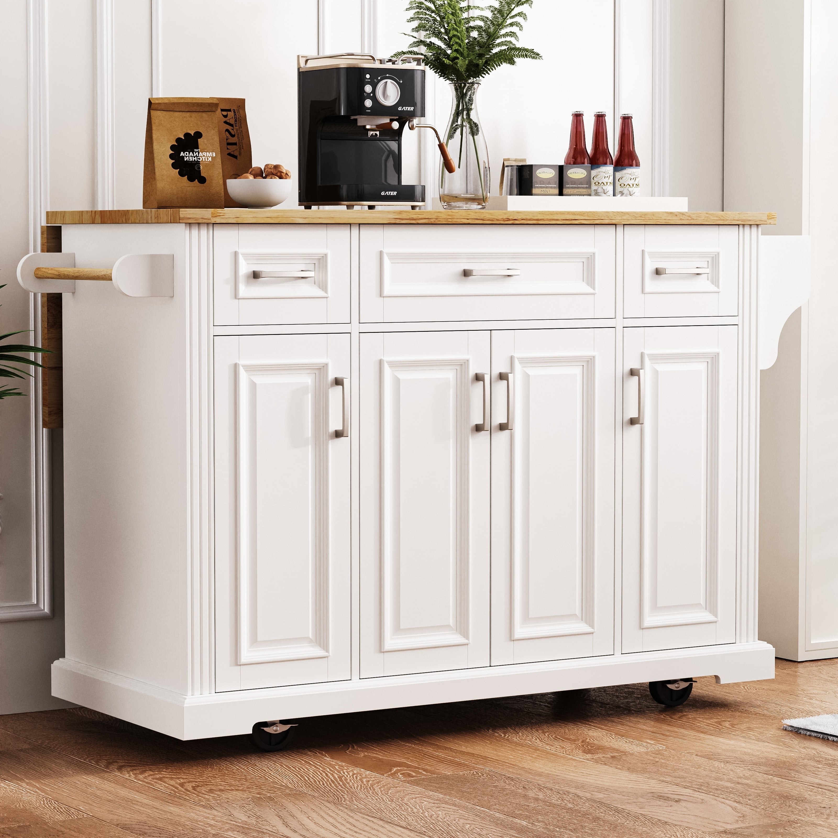 Large Kitchen Island With Drop Leaf White Rolling Kitchen Cart On 4 Wheels With 4 Doors And 3 Drawers