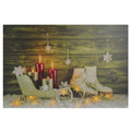 Large Led Lighted Candles Ice Skates And Sleigh Christmas Canvas Wall Art 23.5 X 15.5 Brown