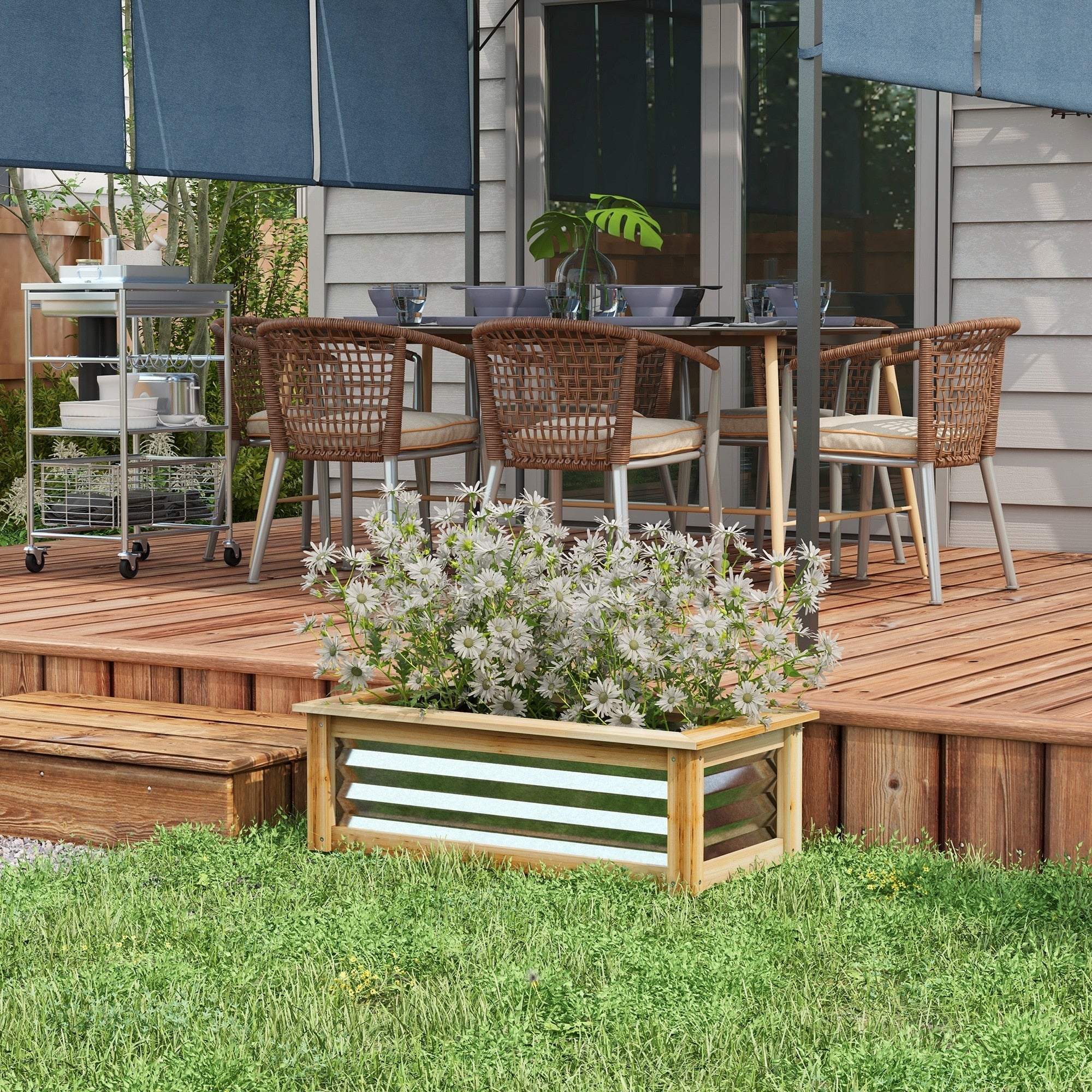 Large Metal Wood Outdoor Planter Box Garden Bed For Vegetables Flowers