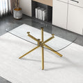 Large Modern Minimalist Rectangular Glass Dining Table With 0.39 Tempered Glass Top And Gilded Metal Legs For Kitchen Golden