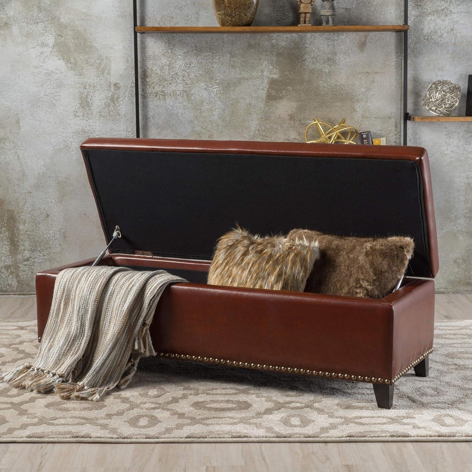 Large Ottomans Storage Bench End Of Bed Bench With Hinged Lid Indoor Bench Leather Bench Vanity Bench