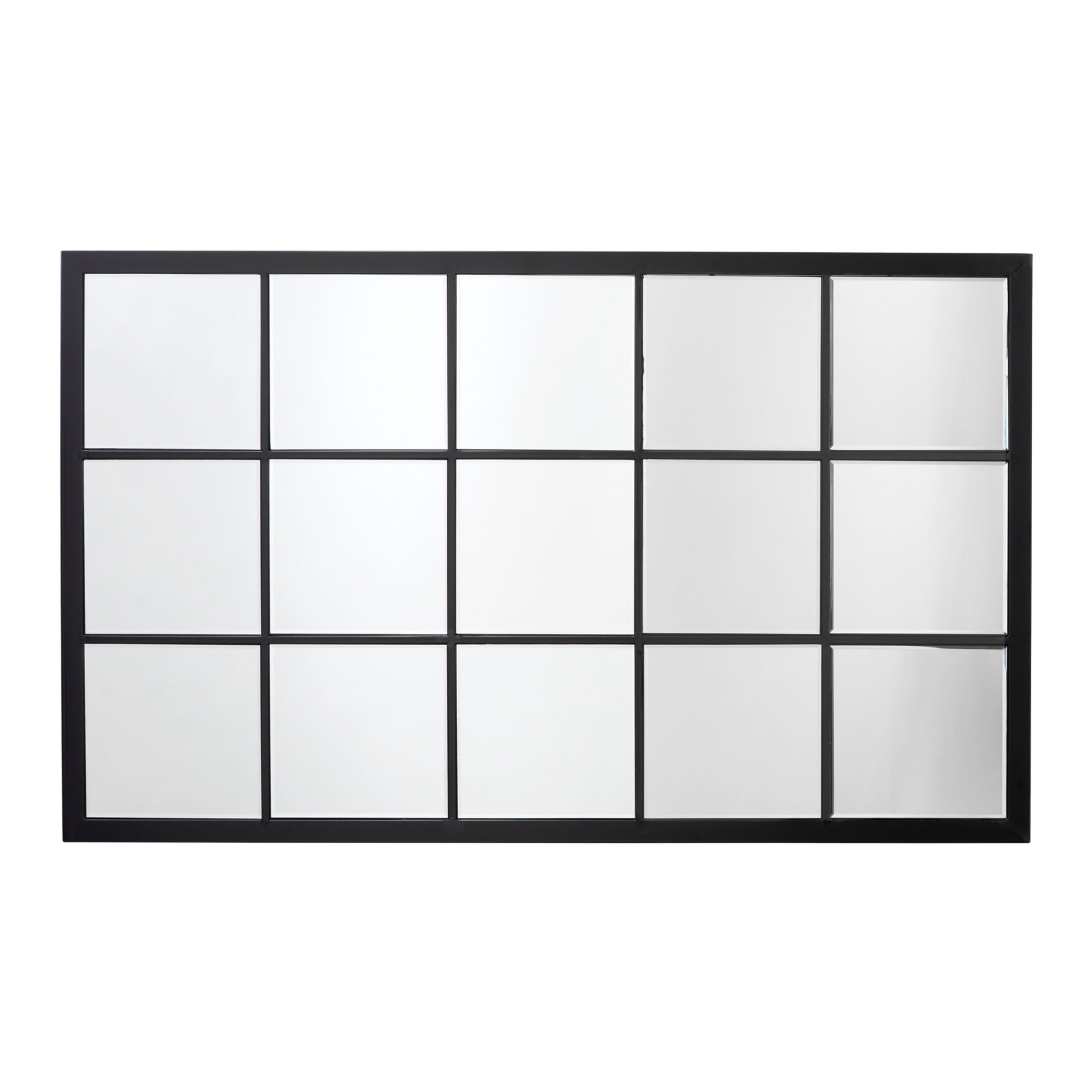 Large Rectangle Metal Grid Mirror With Paned Beveled Glass Black