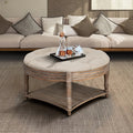 Large Round Waterproof Ottoman Coffee Table With Storage And Shelf
