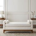Large Upholstered Boucle Fabric Ottoman With Pillows Comfort Padded Window Bench For Living Room