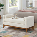 Large Upholstered Boucle Fabric Ottoman With Pillows Comfort Padded Window Bench For Living Room Entryway Bench