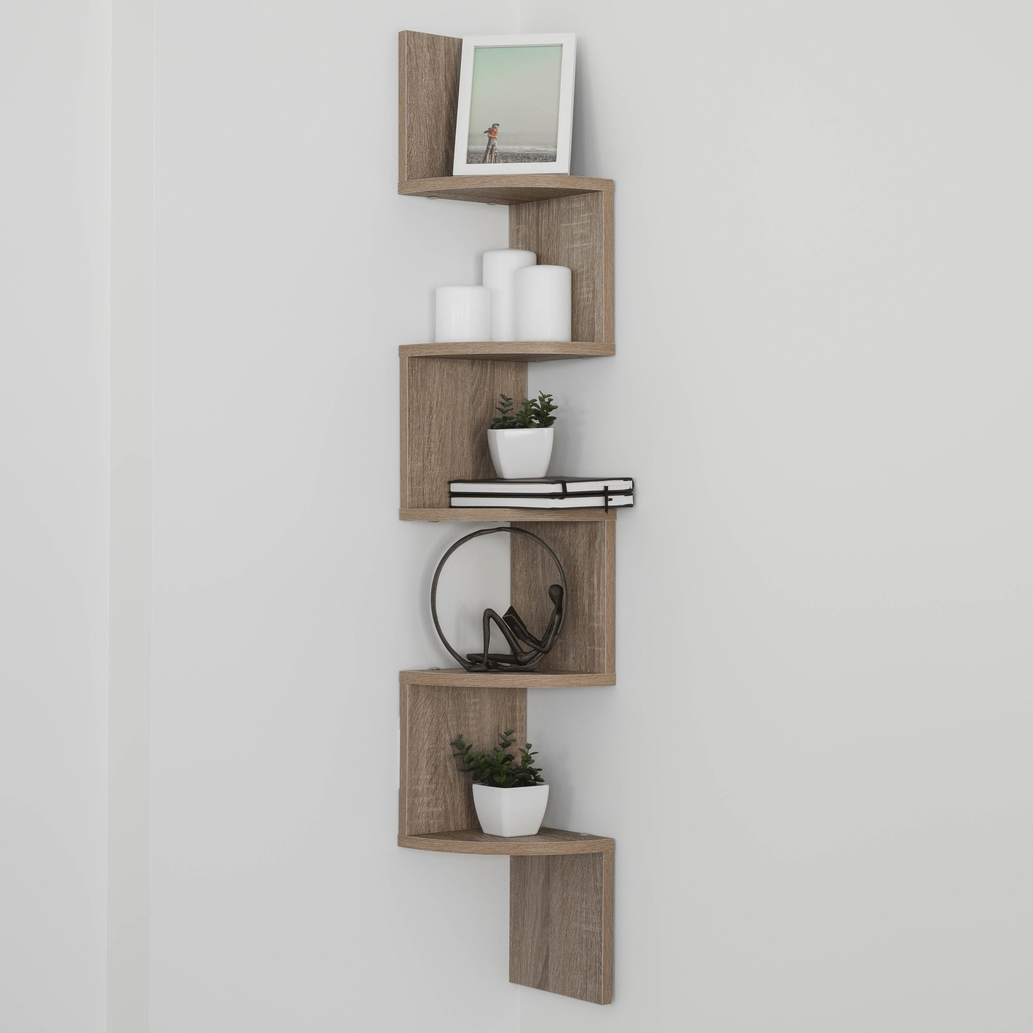 Porch Den Laurel Large Weathered Oak Laminate Corner Wall Mount Shelf