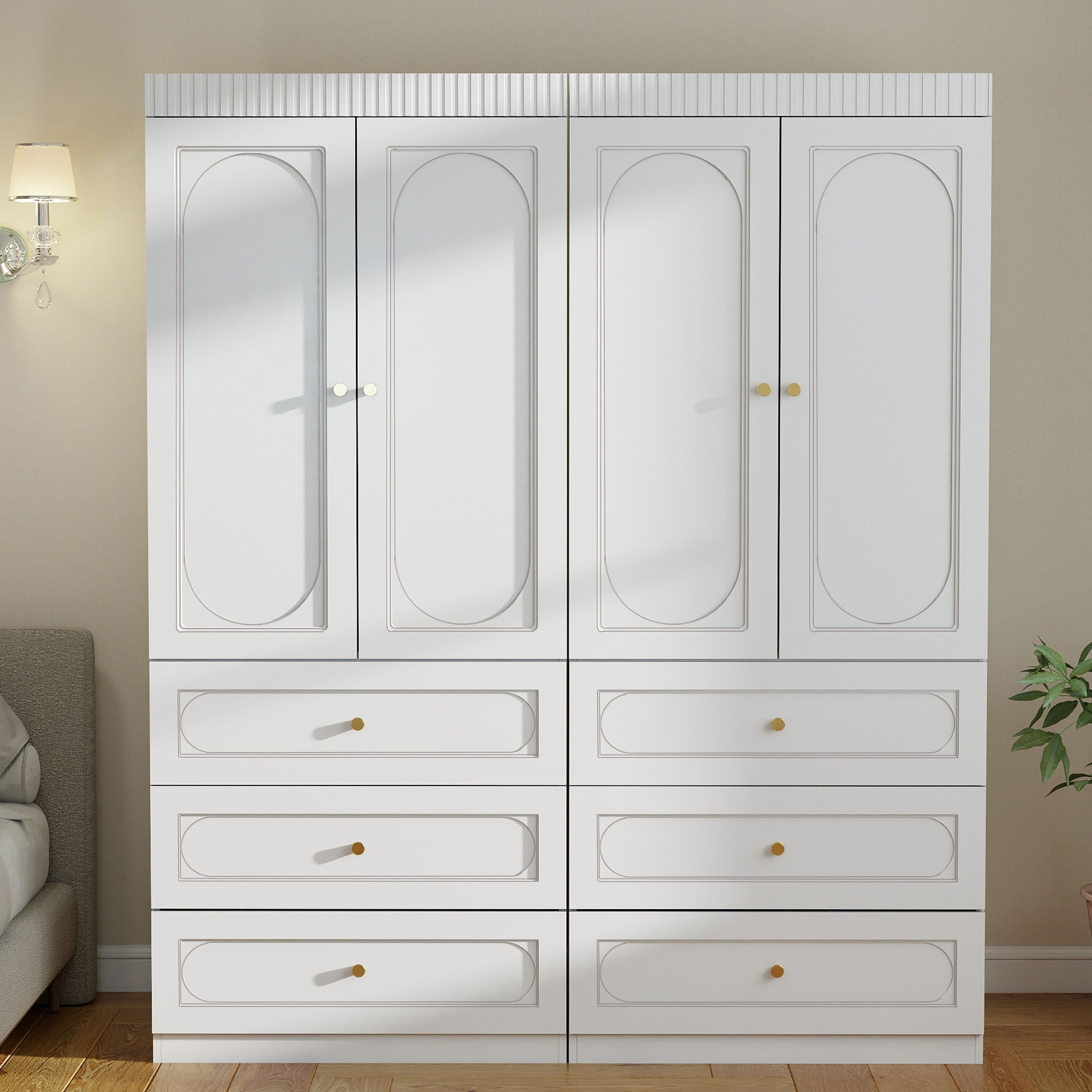 Large White Wardrobe Closet With Drawers Doors Modular Armoire With Hanging Rods Apartment Dorm Storage