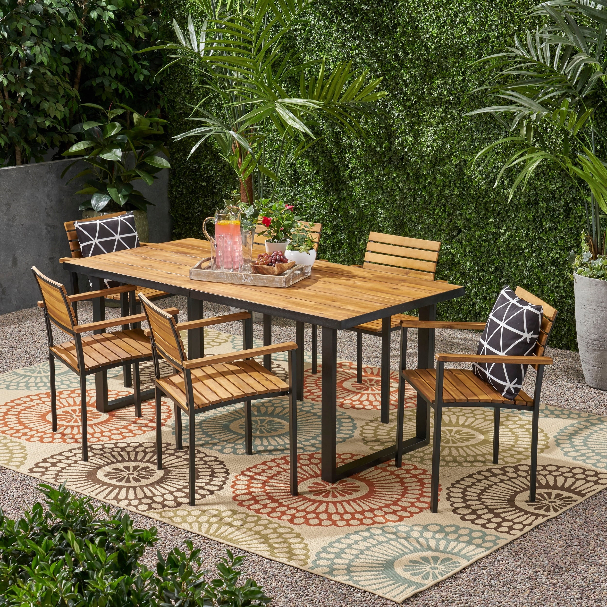 Laris Outdoor 6 Seater Wood And Iron Dining Set By Christopher Knight Home