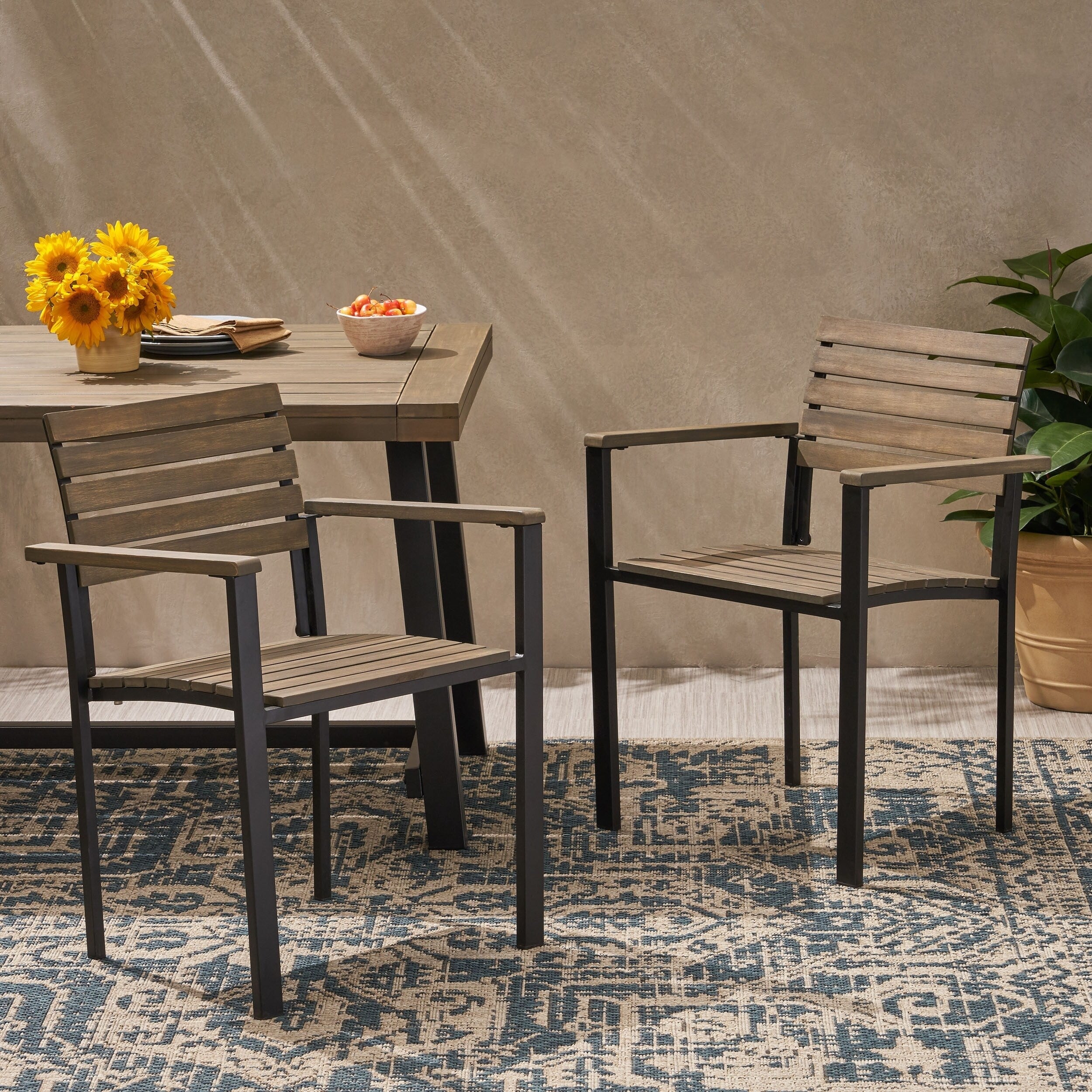 Laris Outdoor Wood And Iron Dining Chairs Set Of 2 By Christopher Knight Home