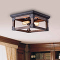 Larissa Black Wood Industrial Square 2 Light Flush Mount Fixture