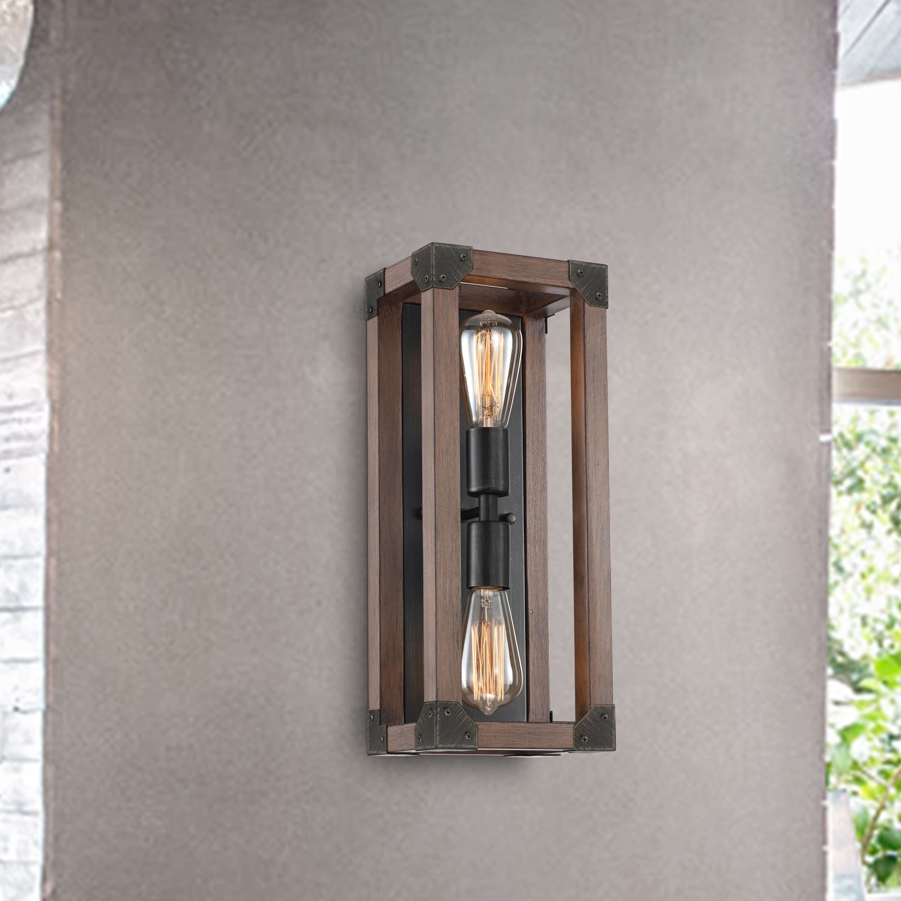 Larissa Pine Wood 2 Light Wall Sconce Antique Black Metal Finish N A