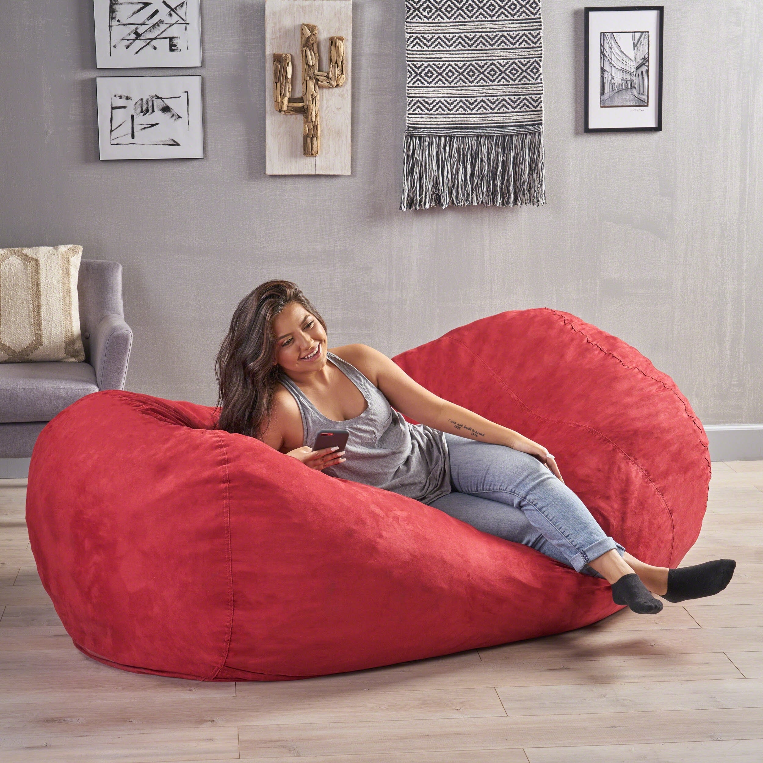 Larson Faux Suede 8 Foot Lounge Beanbag Chair By Christopher Knight Home