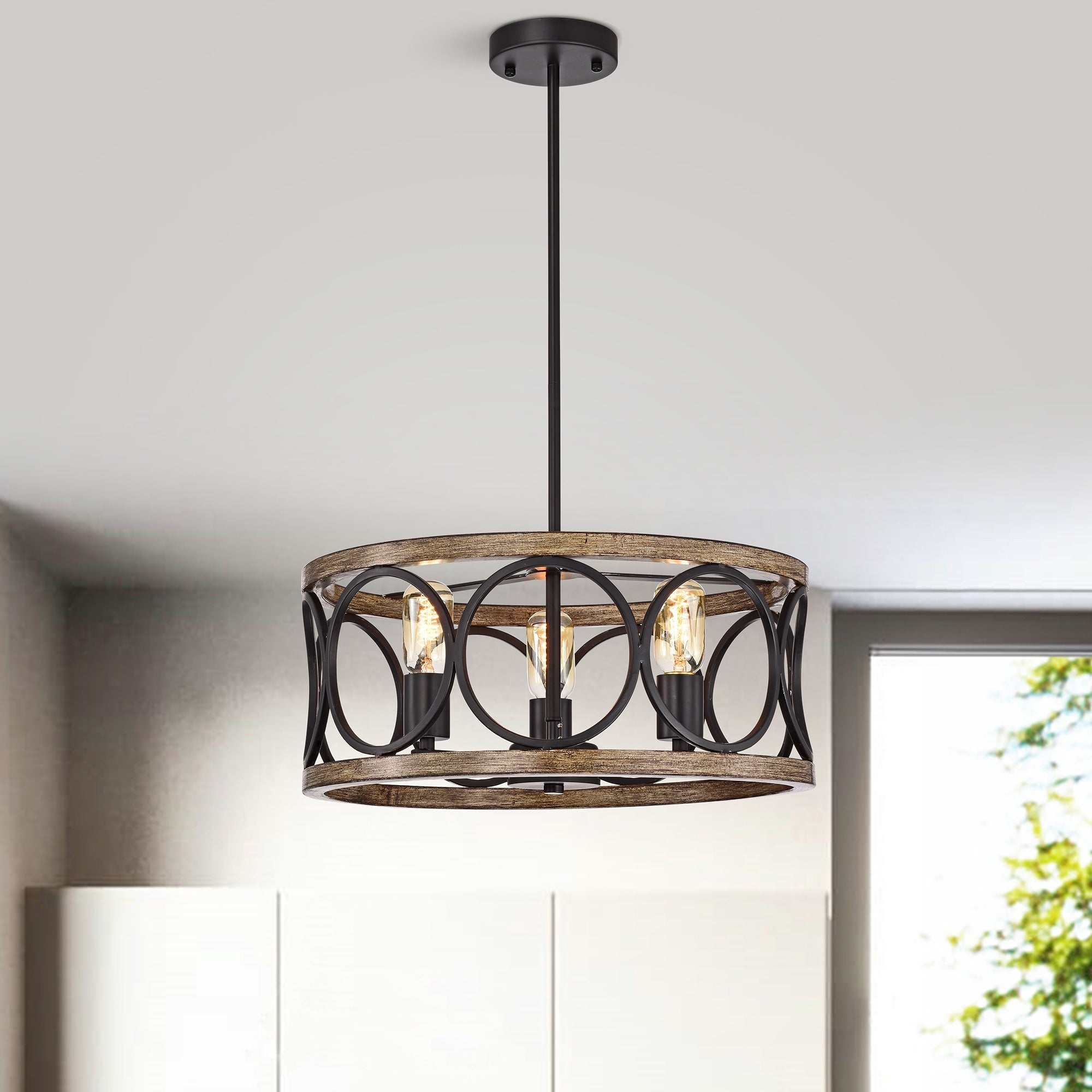 Lassy Matte Black 3 Light Drum Cage Chandelier