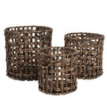 Lasuna Coastal Bohemian Water Hyacinth Handwoven Checker Weave Nesting Baskets With Handles Set Of 3