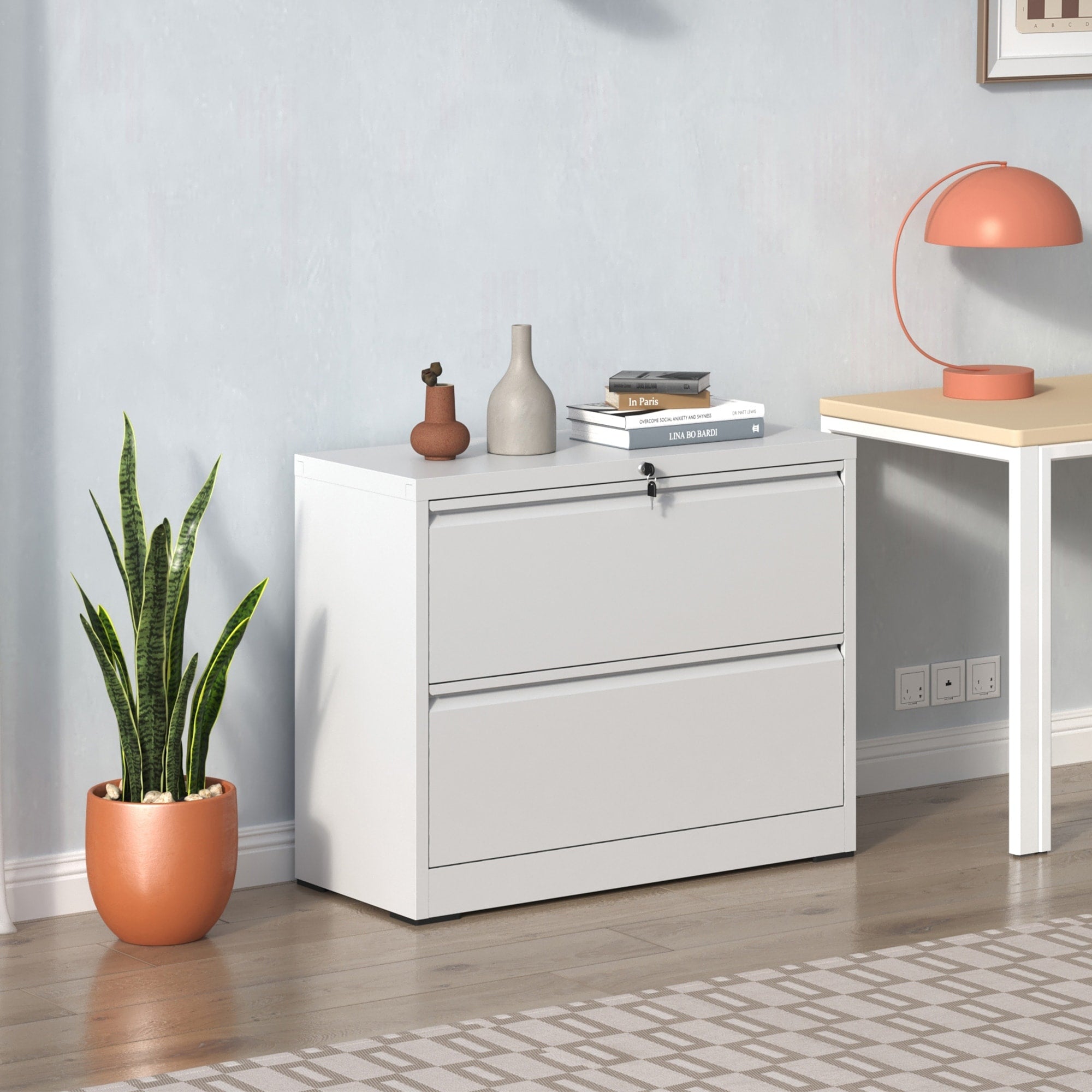 Lateral File Cabinet 2 Drawer 35.4 Inch Wide Filing Cabinet With Anti Tip Interlock Heavy Duty Steel Storage For Letter