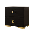Lati Nightstand 2 Drawers Black Wood Gold Metal 24 Inch