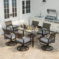 Lattshield 7 Piece Black Metal Outdoor Dining Set With 6 Swivel Dining Chairs And Gray Cushions
