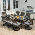 Lattshield 9 Piece Black Metal Outdoor Dining Set With 8 Swivel Dining Chairs And Gray Cushions