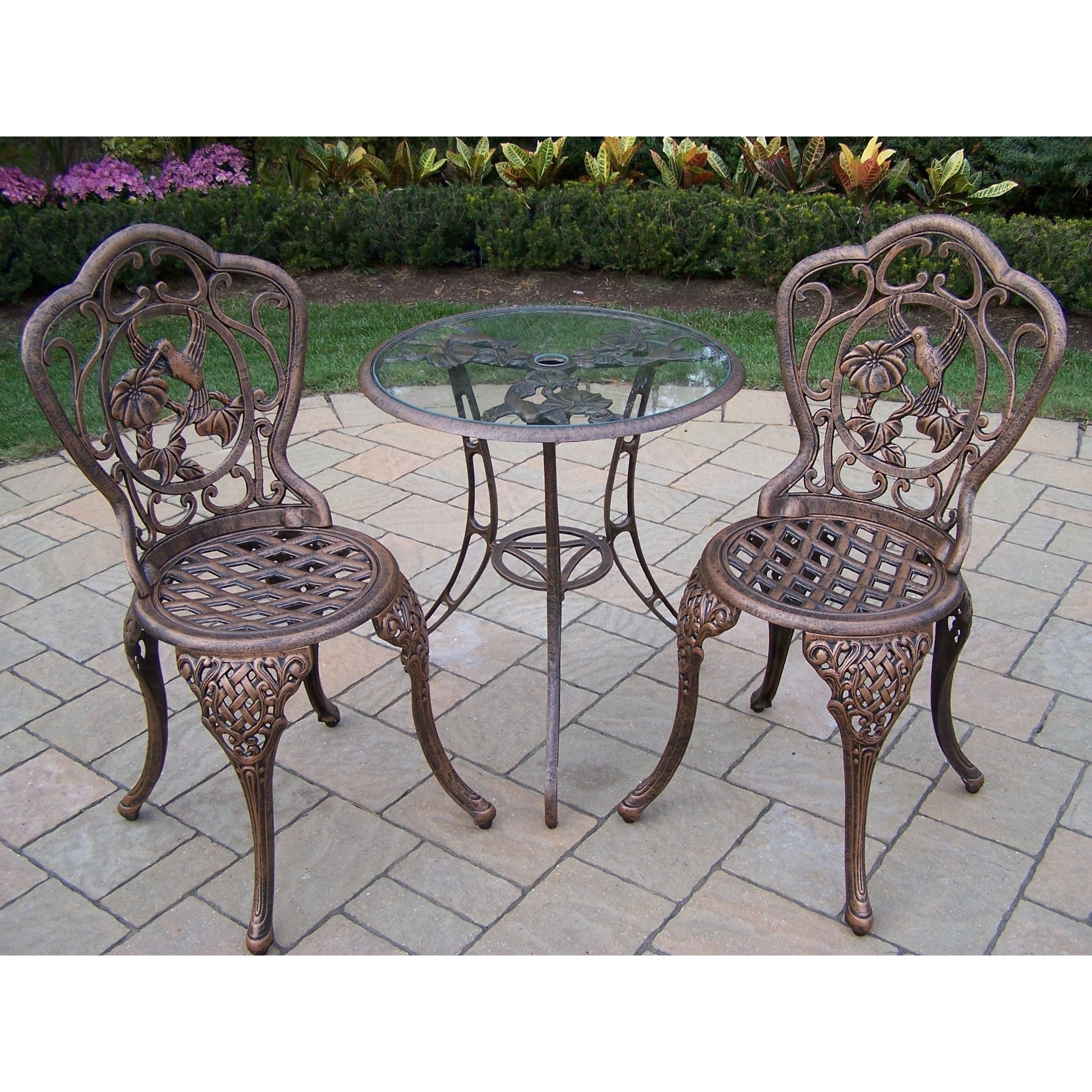 Lattice 3 Piece Bistro Set With 24 Inch Tempered Glass Top Table And 2 Chairs