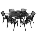 Lattice 63 Inch Hexagon Dining Set With Lazy Susan And Six Chairs
