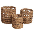 Lattice Bohemian Coastal Handwoven Water Hyacinth Rope Nesting Baskets With Handles Set Of 3