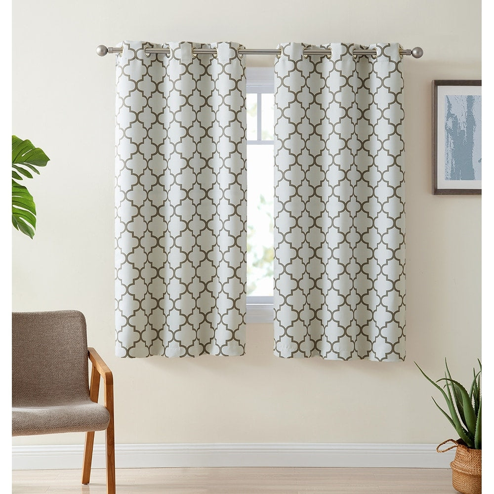 Lattice Print Decorative Blackout Thermal Privacy Room Darkening Grommet Window Drapes Curtain Panels Bedroom Set Of 2