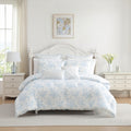 Laura Ashley Annalise Floral Reversible Stripe Breathable Cotton Comforter Set Blue