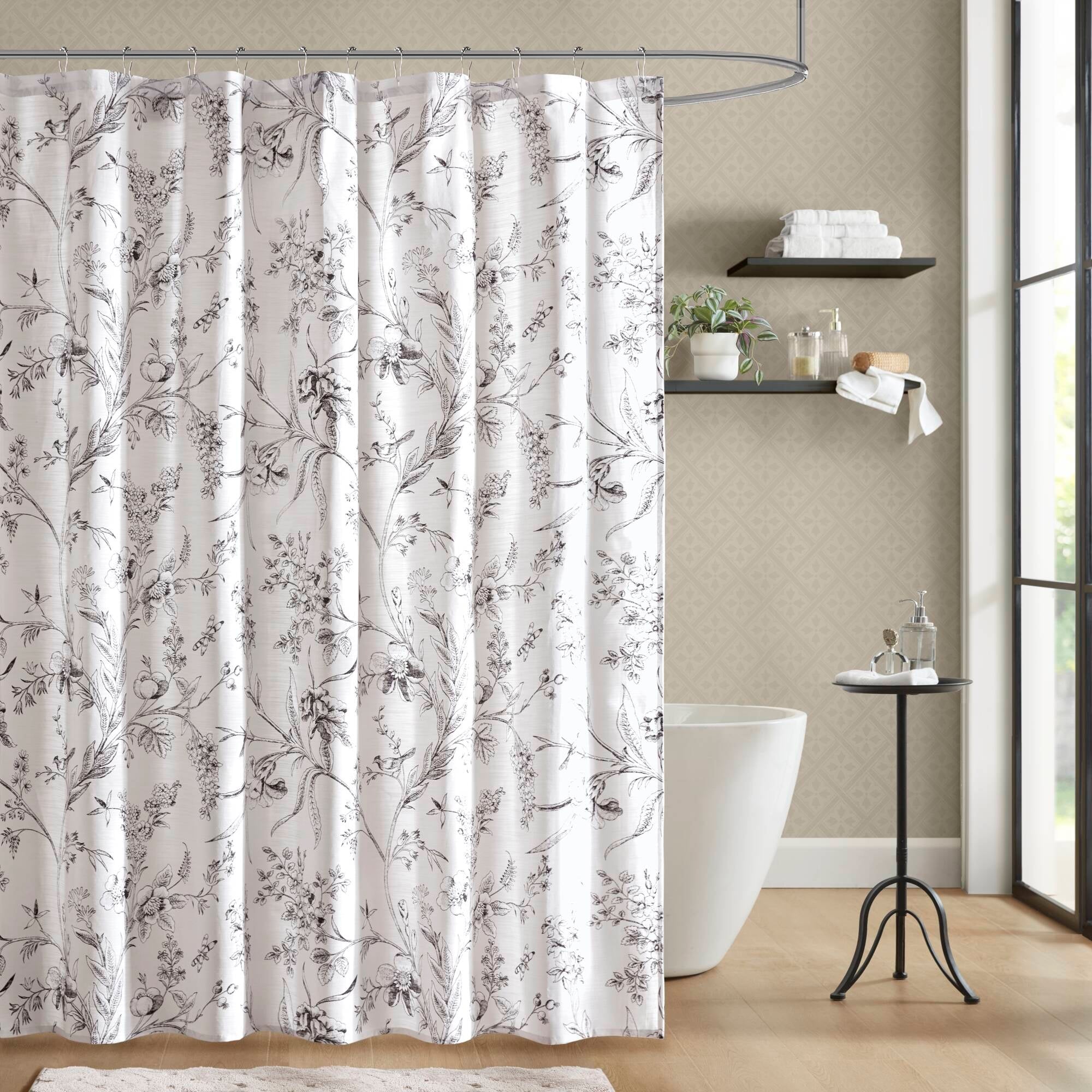 Laura Ashley Branch Toile Shower Curtain Slub 160Gsm