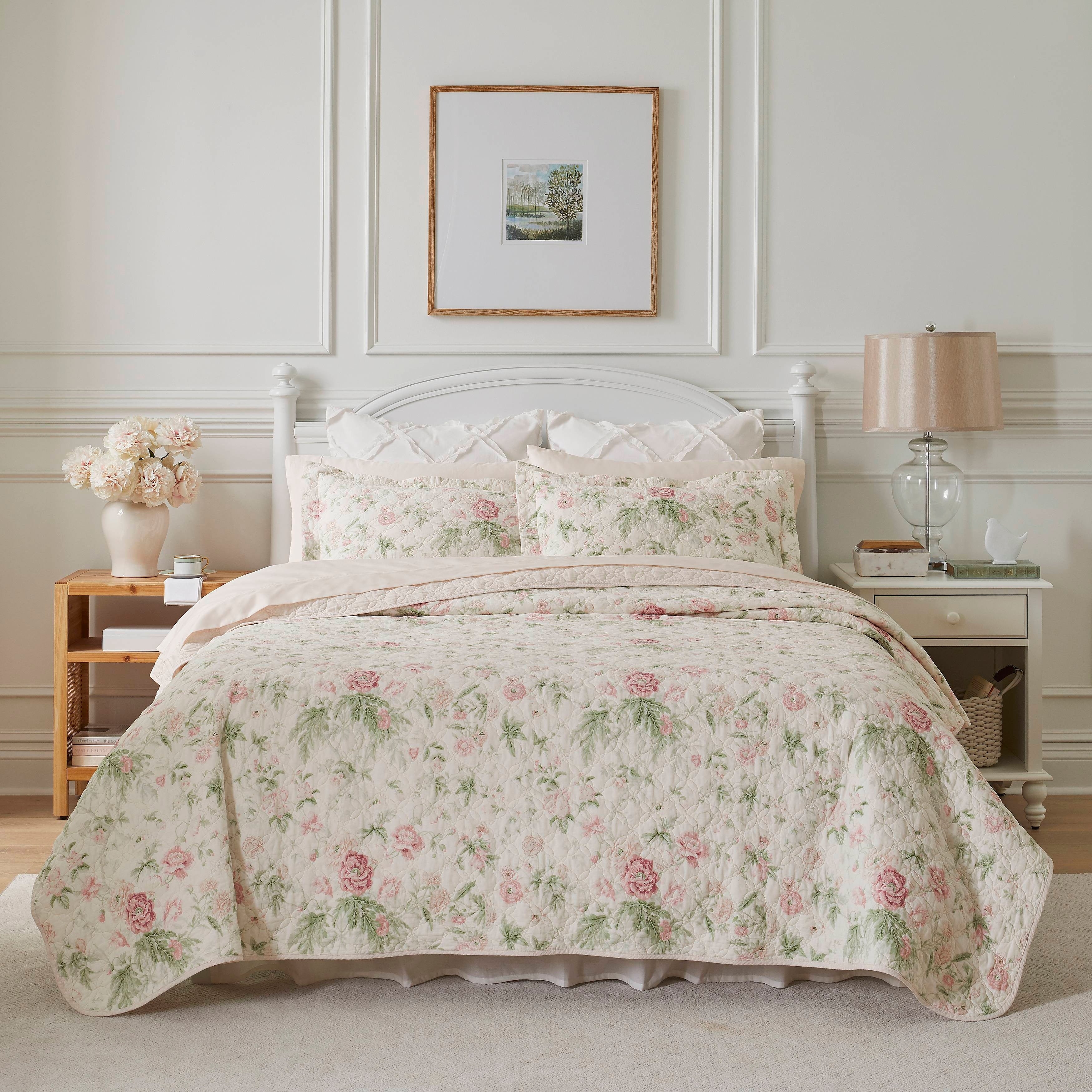 Laura Ashley Breezy Floral Pink _All Cotton_ Quilt Set