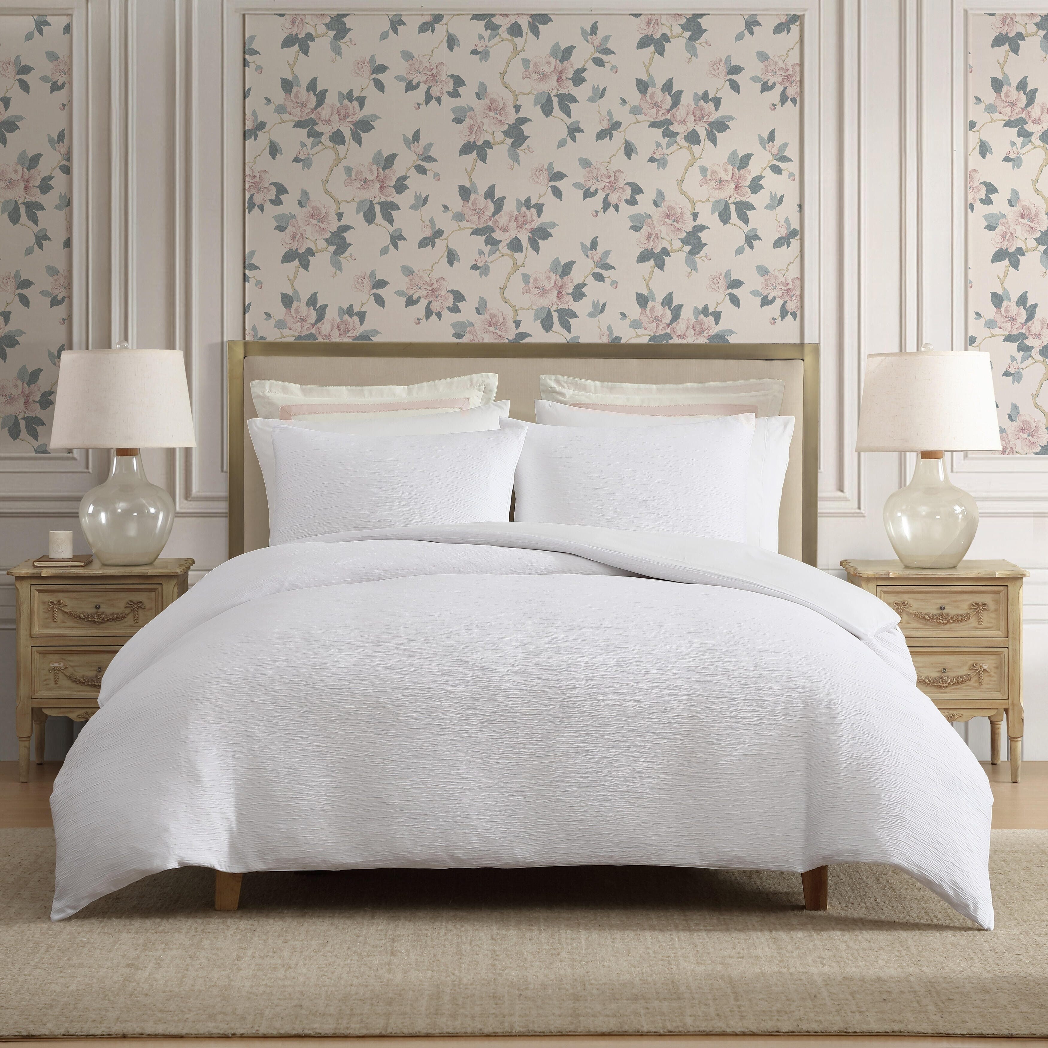 Laura Ashley Crinkle Textured Lightweight Reversible Duvet Cover Set Breathable 3 Piece