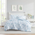 Laura Ashley Delphine Floral Reversible With Stripe Reverse Comforter Set With Sheets Blue