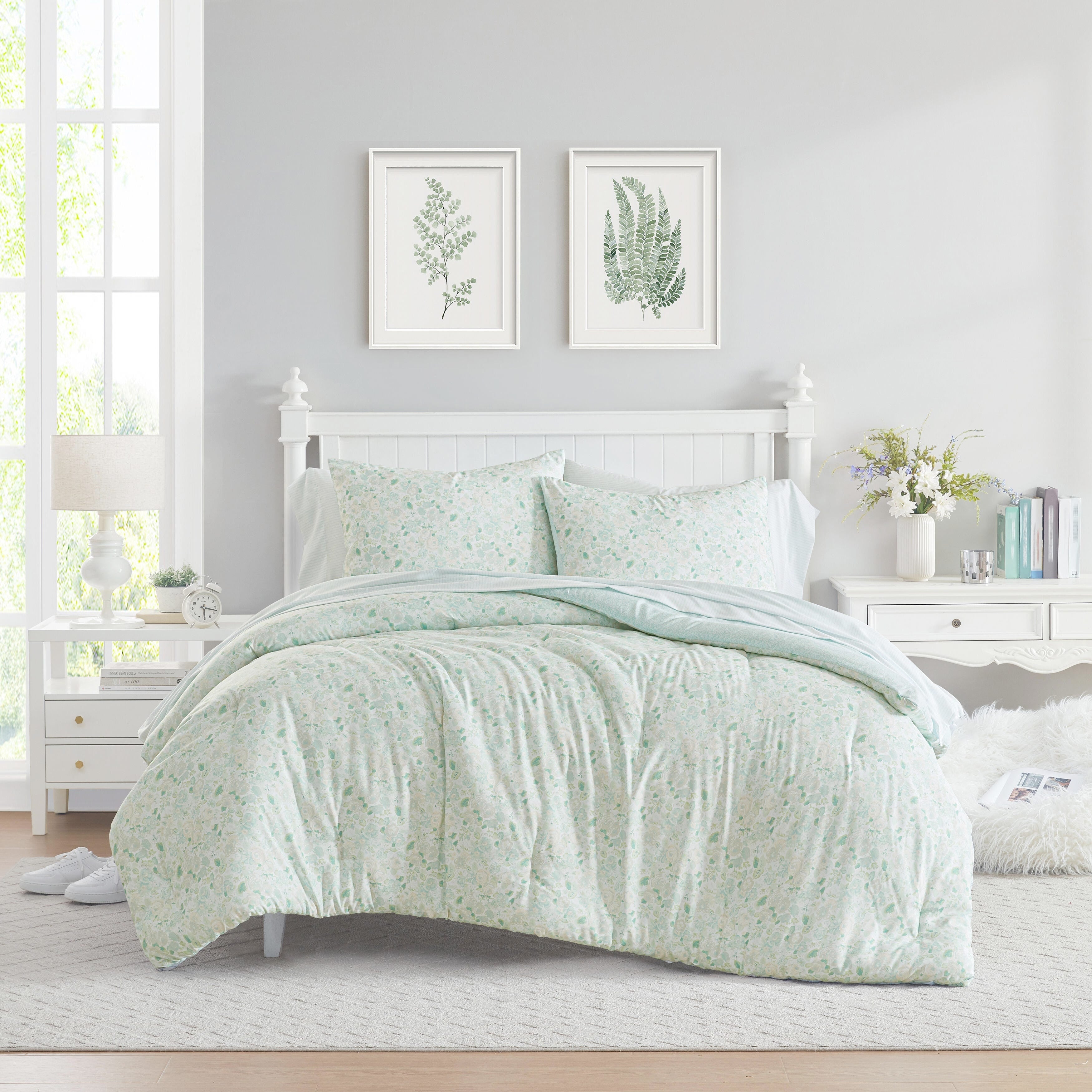 Laura Ashley Jaynie Ticking Stripe Reversible Comforter Set With Sheets Blue