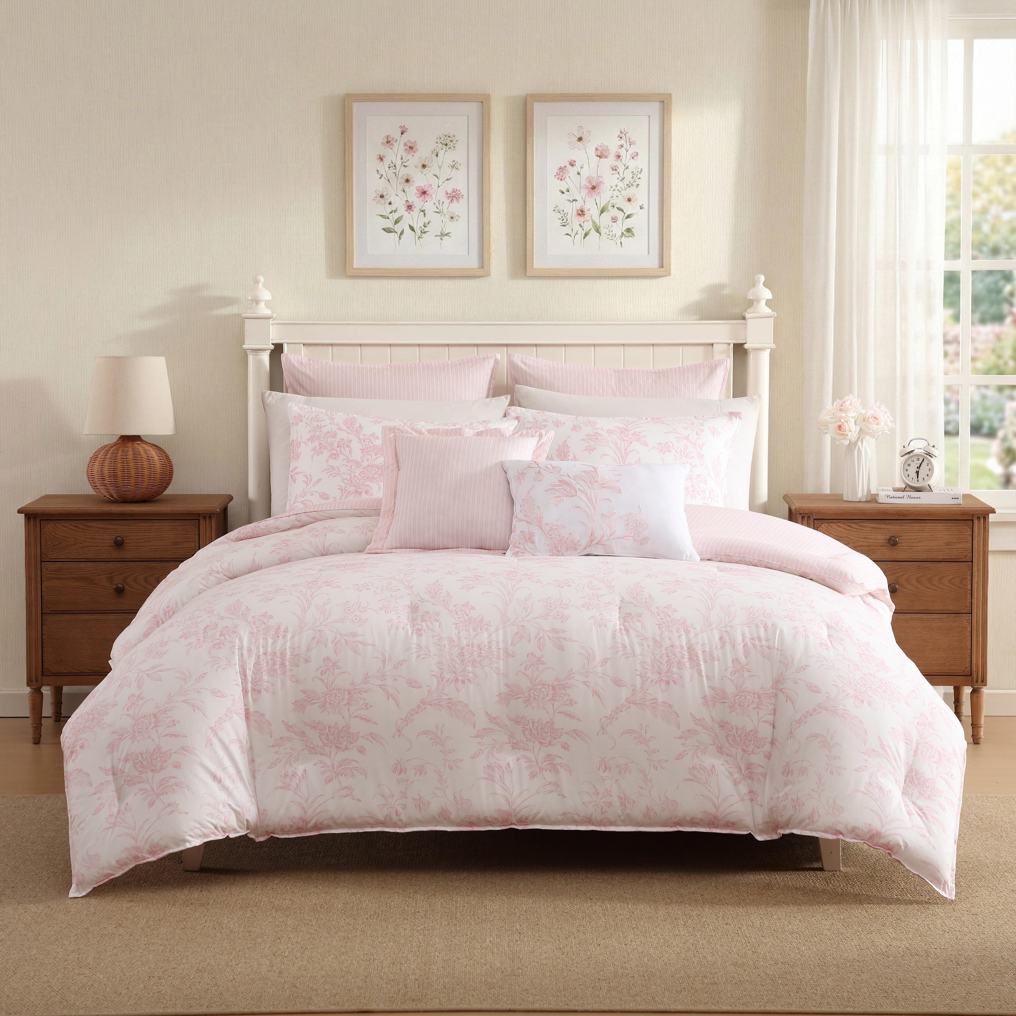 Laura Ashley Natalie Cotton Reversible Pink Comforter Bonus Set