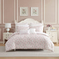 Laura Ashley Pamelas Posies Floral Reversible Stripe Breathable Cotton Comforter Set Pink